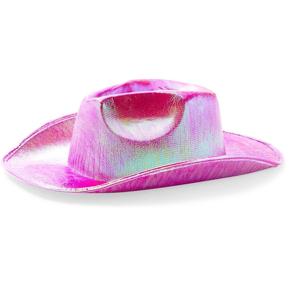 9692 Holographic Party Cowboy Hat, Metallic Space (hot Pink, Adult)